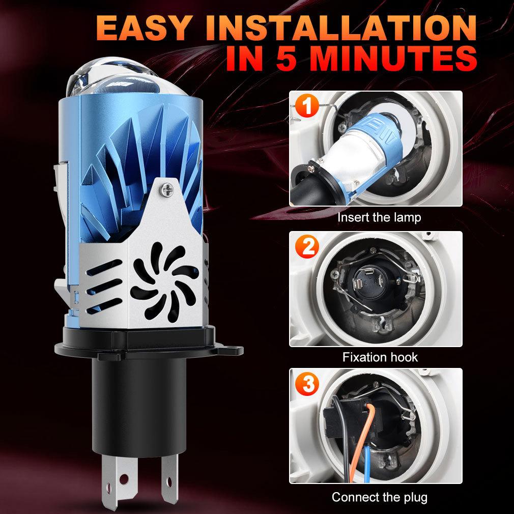 2 st H4 LED Dubbla Projektorstrålkastarlampor Canbus HB2 9003 LED Lins Strålkastare 100W 60000LM 6500K Billampor Hi/Low Beam för Auto Motorcykellampa LHD