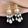 Medieval court style diamond-set flower water drop pearl earrings stud earrings retro versatile earrings