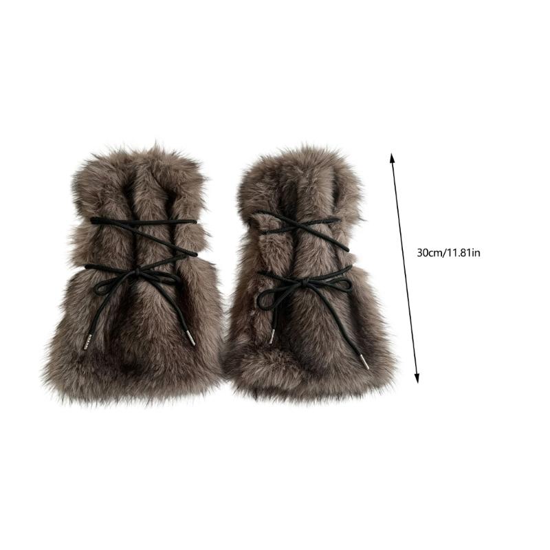 Women's Winter Faux Furs Leg Warmers with Adjustable Crisscross Ties for Textured Cold-Weather Layering and Boot-Top Looks