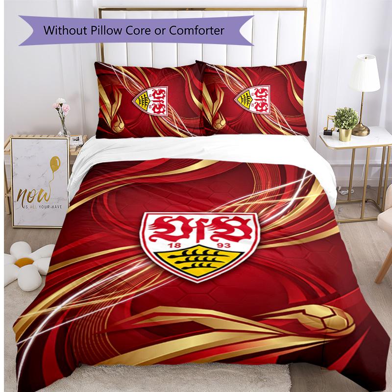Set Lenzuola Stampato Calcio VfB Stuttgart 3 Pezzi, Comodo Set Copripiumino per Camera da Letto Amico della Pelle