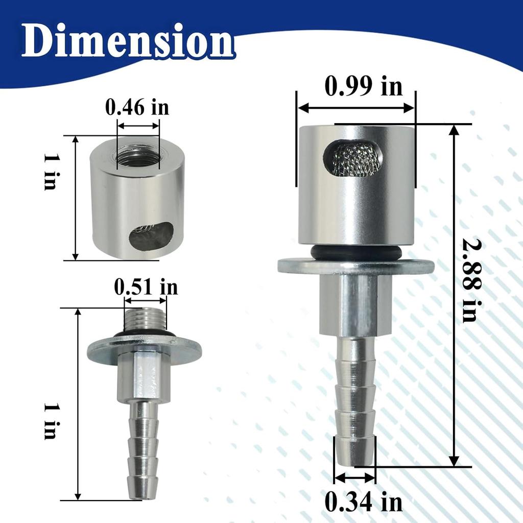 Remote Mount Vent Valve for Fuel Tanks, Tank Vent Line Replacement Part, 5/16'' Barb Size, Detachable