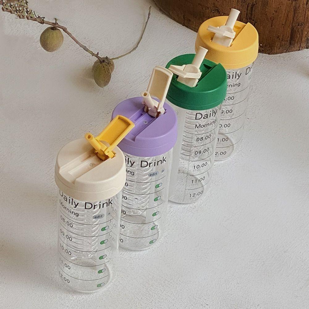 Alarm Clock Sports Water Bottle Large Capacity Outdoor Glass Straw Cup  Primary School Students
