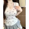 Korean Floral V-Neck Short-Sleeve Slim Fit T-Shirt for Women