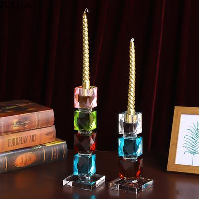 Colored Crystal Candlestick Wedding Romantic Candlestick Decoration Light Luxury Home Aromatherapy Candlestick Decoration Art