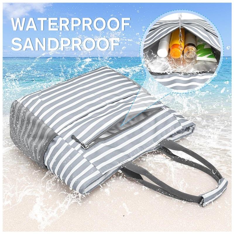 Large Waterproof Sandproof Beach Handbag Foldable High Capacity Portable Tote Storage Bag Ideal For Outdoor Activities Travel And Beach Use
