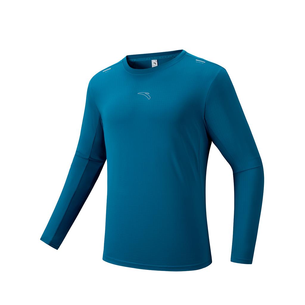 Anta Running Series Moisture-Wicking Quick-Dry Long Sleeve Knit Shirt Men tops Water-Kite-Blue 952615401-1