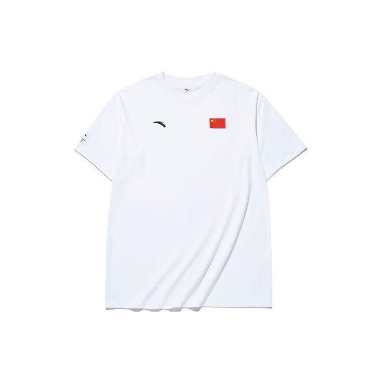 Anta National Flag T Shirts Unisex White Crew Neck Moderate Straight Fit 152130132-1
