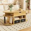 Home Coffee Table Modern Wood-Grain with Lift-Up Function Storage Space and Black Fabric Center Drawers Versatile Stylish Practical for
