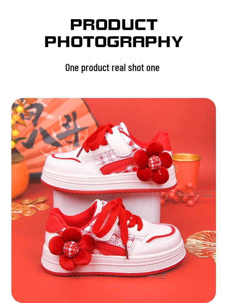 2025 Winter Girls' Red Non-Slip Sports Shoes - Versatile, Casual Board Shoes for Medium and Large Children