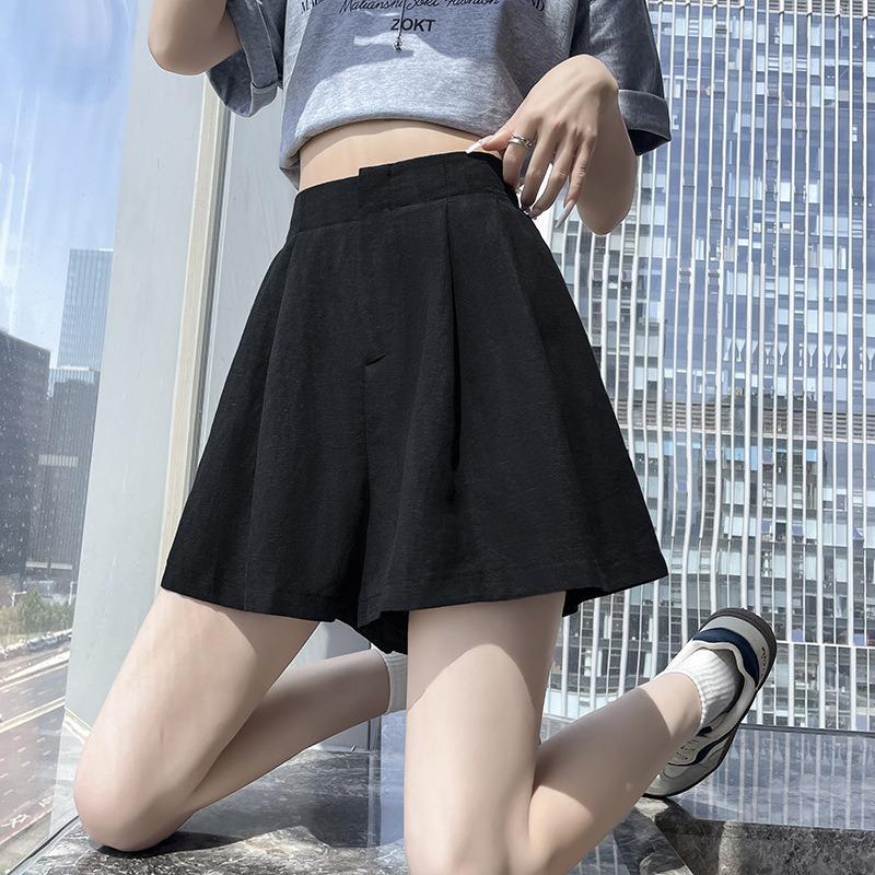Women High Waist Cotton Linen A Line Wide Leg Casual Summer Shorts S