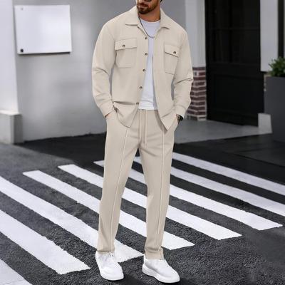 Ensemble Deux Pièces Waffle à Double Poche pour Homme: Chemise à manches longues et pantalon pour l'automne
