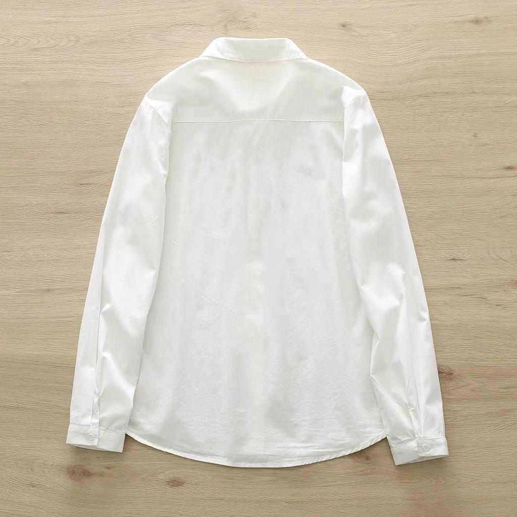 Women's Spring Embroidered Rabbit Radish White Blouse with Long Sleeves