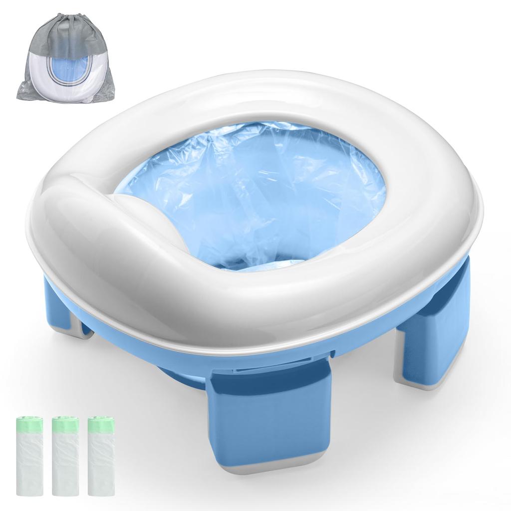 Portable Travel Potty for Toddlers Kids, Foldable Baby Potty Training Toilet Seat with Travel Bag and Storage Bag