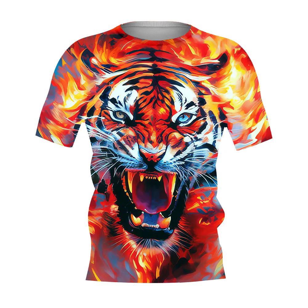 Summer New Men's T-shirt 3D Printed Tiger Fashion Domineering Short Sleeved Street Top Round Neck T-Shirts