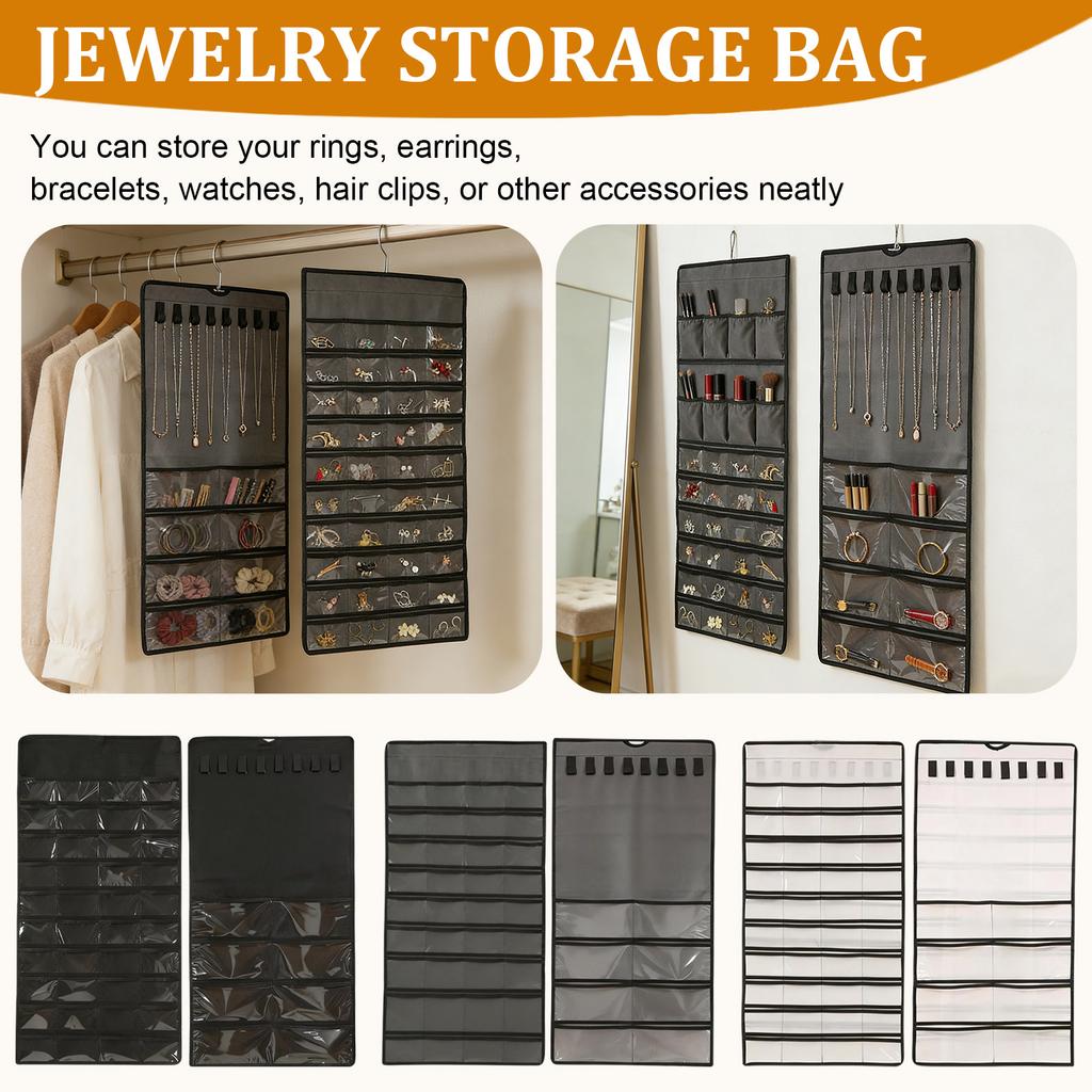 Hanging Jewelry Organizer Storage Roll With Hanger Wall Necklace Rack Display Hanging Wall/Door Metal Hook Double Sided Jewelry Rack