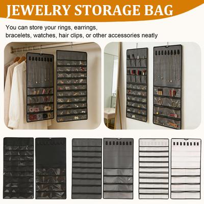 Hängande Smyckesorganisatör Förvaringsrulle Med Hängare Väggmonterad Halsbandshållare Display Hängande Vägg/Dörr Metallkrok Dubbelsidig Smyckeshållare