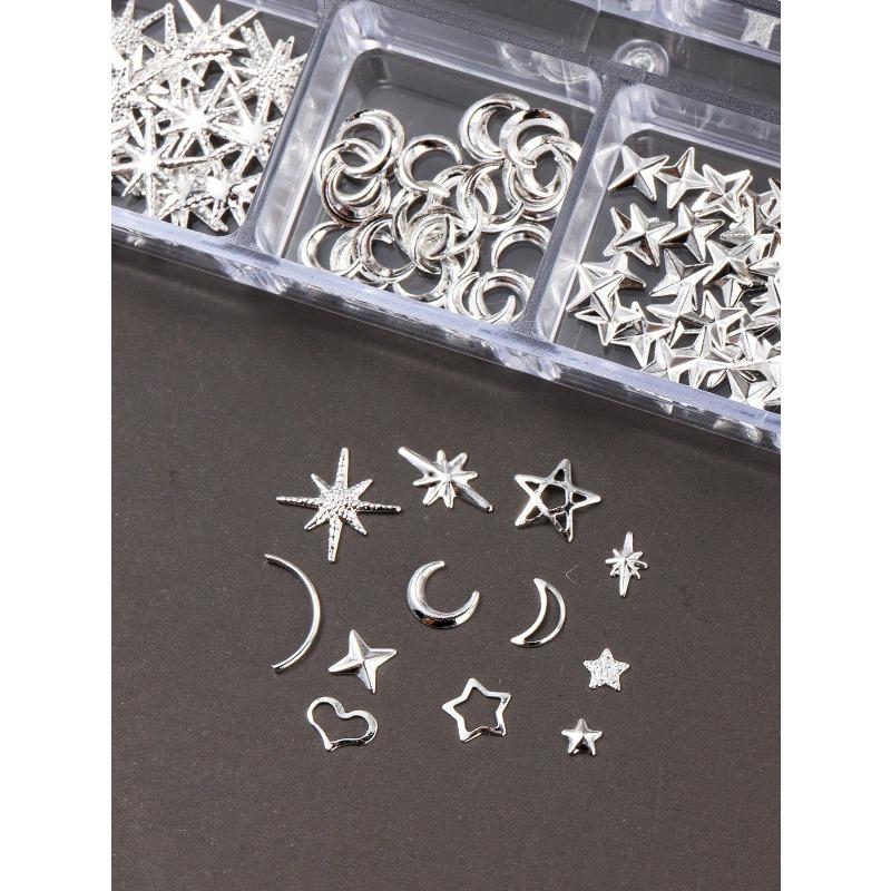 12 Grids Gold Moon Star Metallic Nail Charms 3D Y2K Jewelry Rhinestones Steel Ball Nail Art Decoration Manicure Supply Diy Nail Supplies