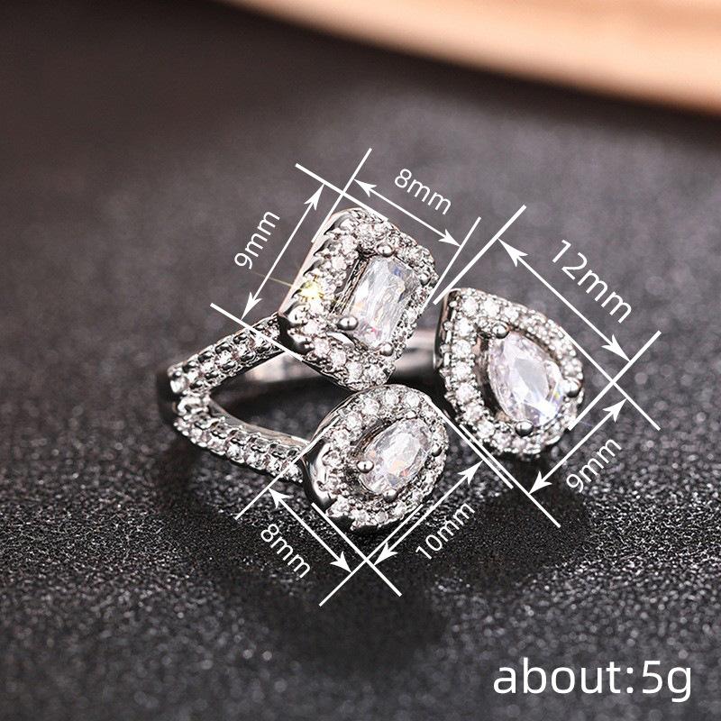 Opening adjustable ring, geometric water drop square ring, light luxury design Internet celebrity style