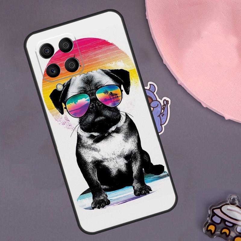 Cute Black Pug Dog Case For Samsung Galaxy M33 M53 M13 M23 M21 M31 M51 M30s M20 M14 M34 M54 M55 M12 M32 M52
