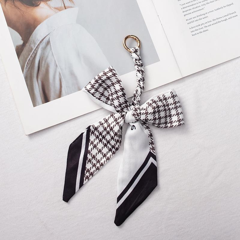 Silk Scarf Keychain with Horseshoe Buckle and Ribbon Bow for Bags and Cars