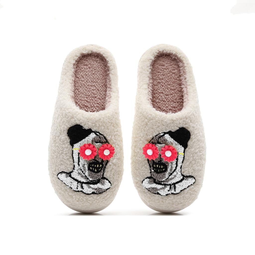 Modă Halloween Horror Model Clovn Atlantis Brodat Pluș Acasă Papuci Confortabili cu Blană cu Talpă Groasă, Cadouri Elegante Punk Întunecat