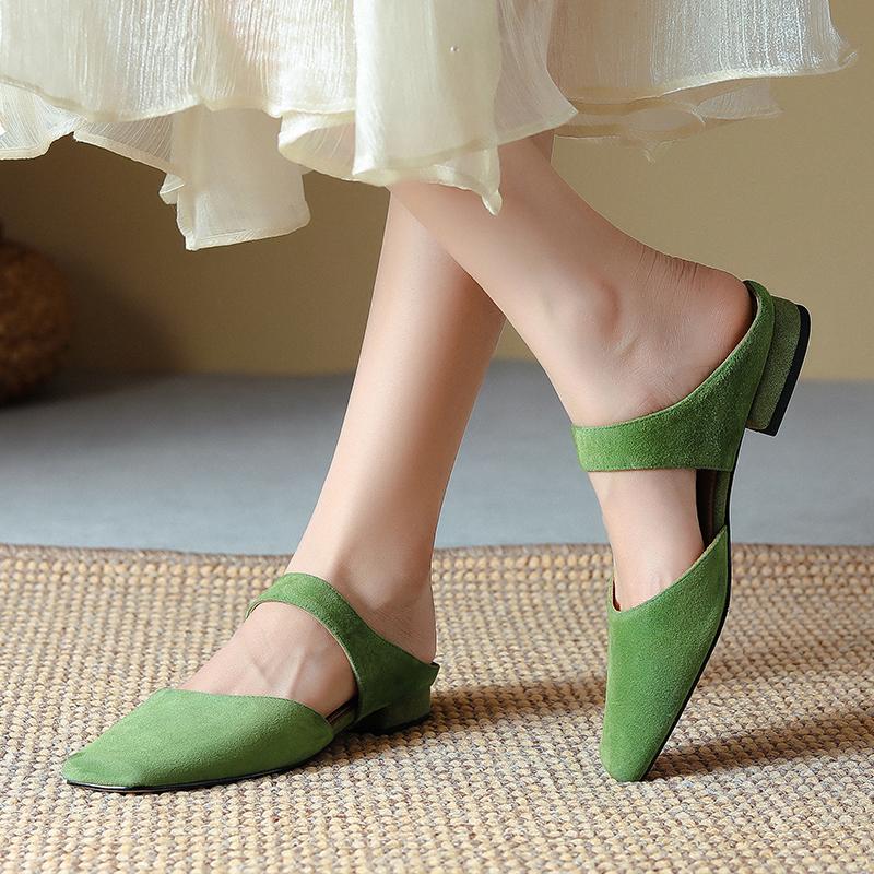 Fashion 2025 New Summer Women Shoes Sheepskin Shoes for Women Simple Bow Women Slippers Low Heels Square Toe Slippers Mules Handmade