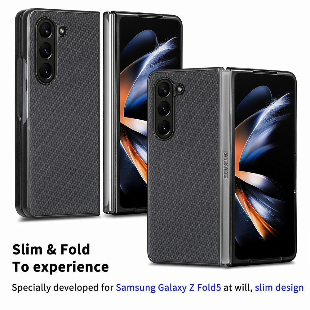 For Samsung Galaxy Z Fold5 5G Carbon Fiber Texture PU Leather+PC Case Precise Cutouts Phone Cover