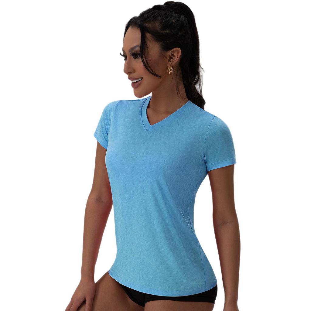 2025 Women's Sporty Casual V-Neck Short-Sleeve Solid Color Yoga Pullover Top