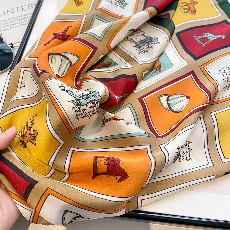 Luxury Brand Women Scarf Summer 70cm Imitation Silk Scarves Shawls Lady Shawl Horse Print Square Scarves Muslim Headscarf