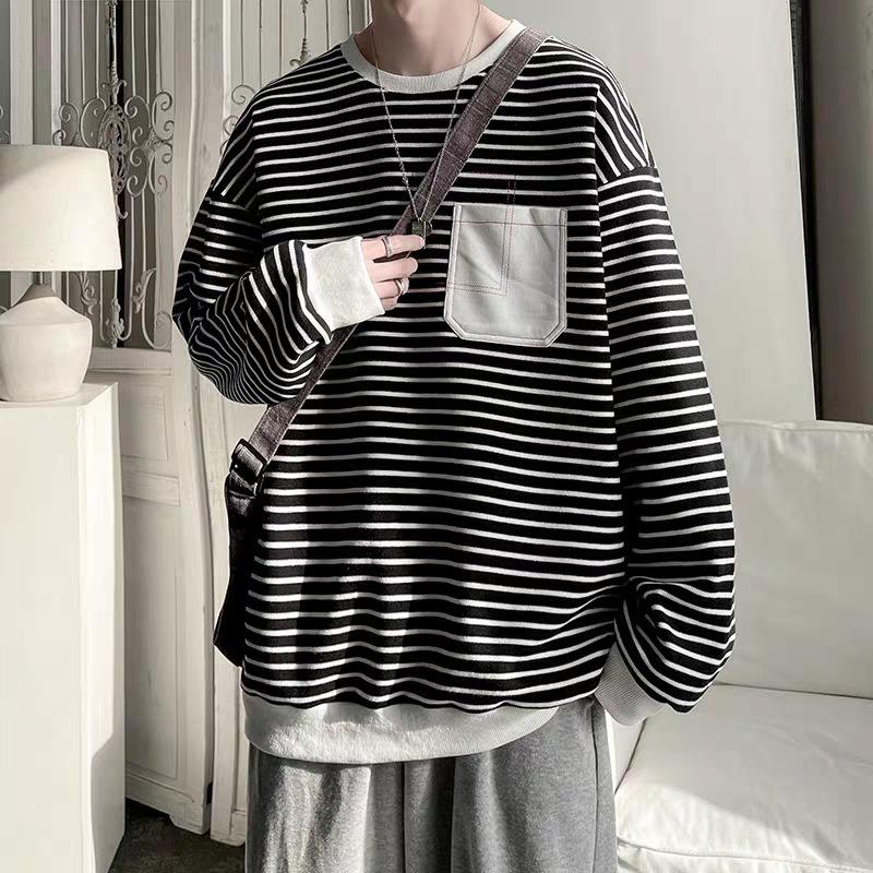 Striped long-sleeved T-shirt 2025 spring and autumn new men's versatile Korean version crew neck sweater bottoming shirt top long-sleeved