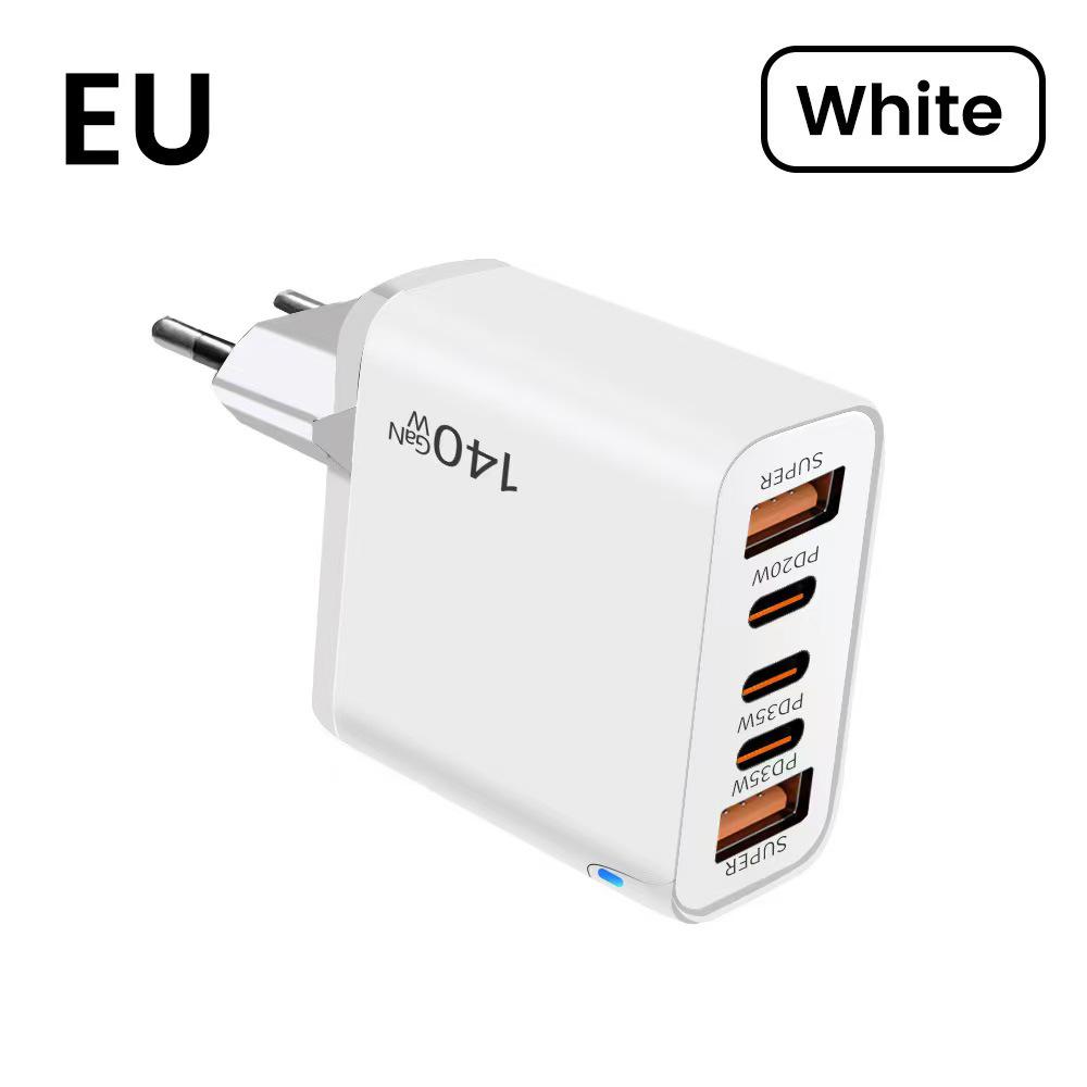 140W GaN Multi-Port Charger: Type-C Plug Adapter with US/EU/UK Standard, PD Fast Charging