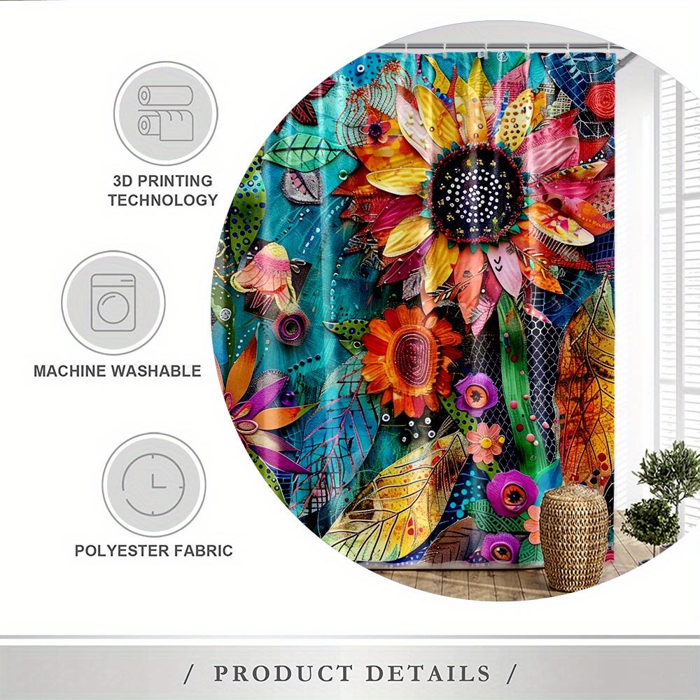 Vibrant Artistic Floral Shower Curtain -Waterproof,Mildew-Resistant With Colorful Leaf And Flower Design For A Creative Bathroom