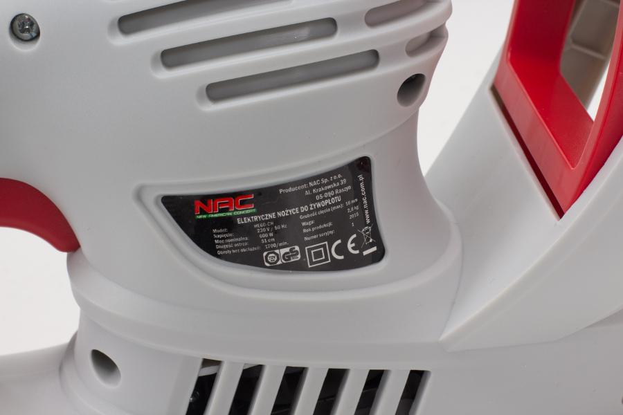 Nac Nożyce Do Żywopłotu Elektryczne 600W 51Cm 16Mm He60-Ch