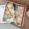 French Floral Oil Painting Style 91cm Large Square Scarf Women's Spring and Autumn Versatile Small Silk Scarf Stewardess Scarf Scarf Foreign Style