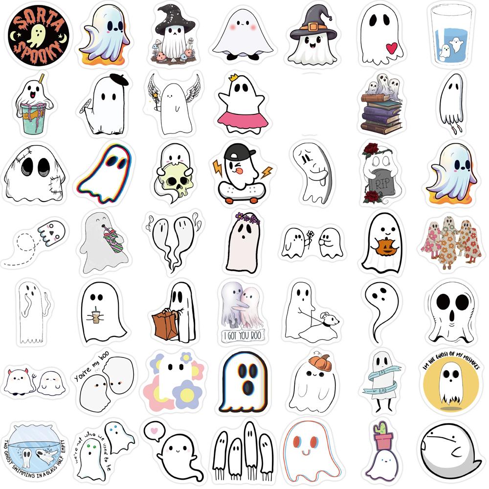 100Pcs Funny Cartoon Ghost Stickers For Luggage Guitar Phone Diary Waterproof Graffiti Kids Toy Diy Cute Spooky Laptop Decals