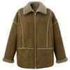 Cardigan con zip in finta pelle scamosciata e eco-pelliccia lavabile in lavatrice Sancai