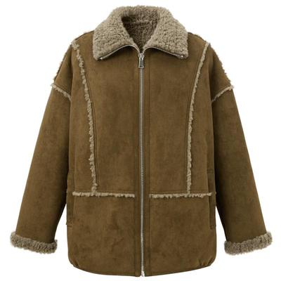 Sancai Machine-Washable Eco-Fur Faux Suede Zip Cardigan