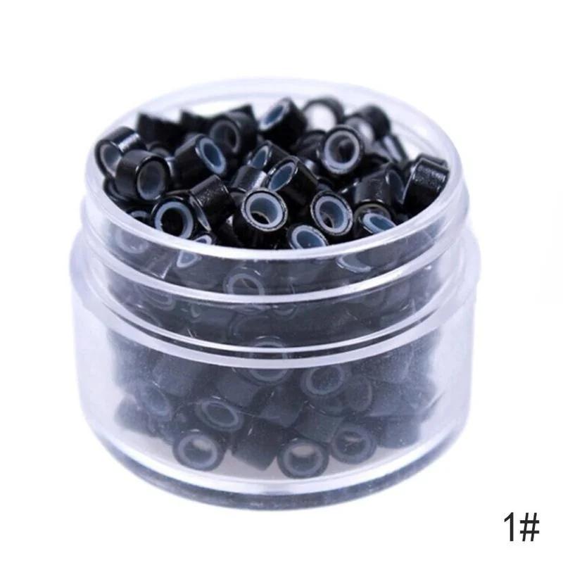 Około 500 sztuk/butelka Aluminiowe Silikonowe Pierścienie Zaciskowe do Przedłużania Włosów Klamry Czarne Brązowe Narzędzia Salonowe Akcesoria do Upiększania Włosów