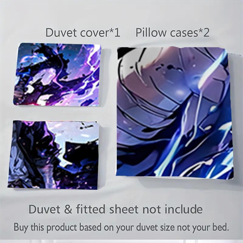 Set Biancheria da Letto 3 Pezzi Solo Leveling-Completo Universale a Tre Pezzi per Camera da Letto, Camera degli Ospiti, Soggiorno, Arredamento Hotel-Regalo Perfetto per Fan, Trav