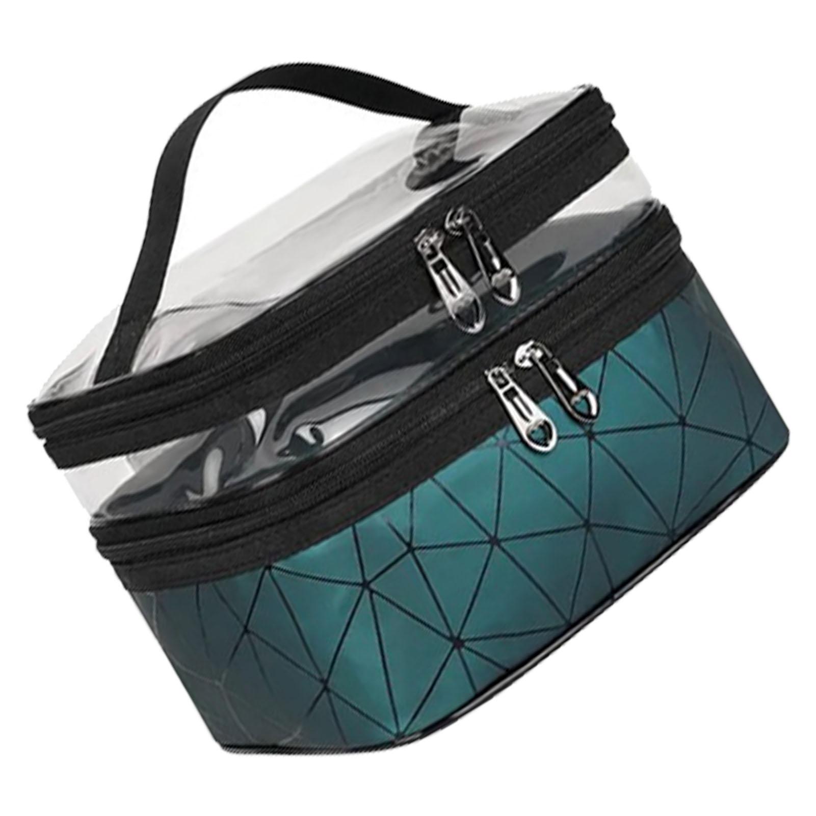 

Double Layer Makeup Bag Portable Vertical Storage Case Large Capacity Cosmetic Bag for Travel Green зелёный