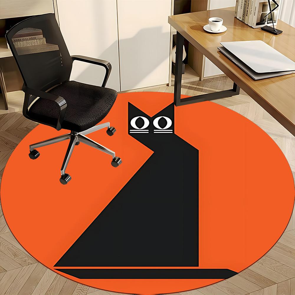 1pc Cat Orange Office Round Area Rug, Indoor Mat Suitable ForOffice, Under Office Chairs Bedroom Living Room Home Decor, Room Decot209