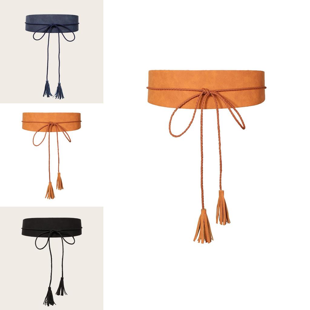 Trendy Boho Fringe Rope Waist Belt Handmade Wide Faux Leather For Casual Women Fashion
