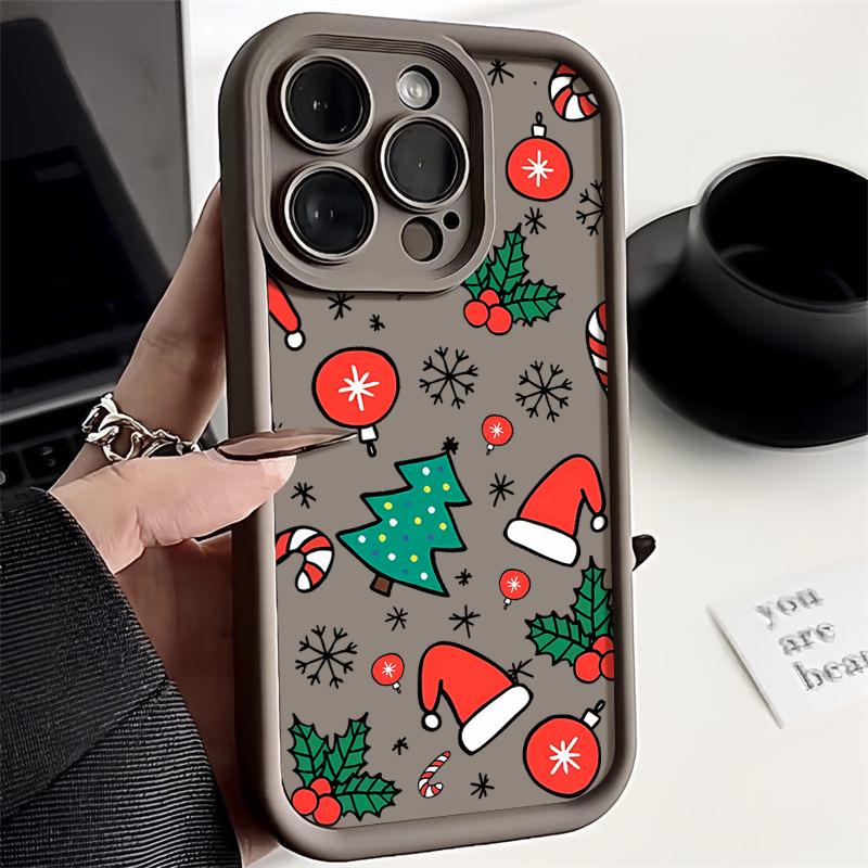 Cartoon Merry Christmas Pattern Matte Cover For iPhone 16 Pro Max 15 Plus 14 Pro 13 12 11 XS XR 17 Soft Silicone Len Protection Shockproof Phone Case