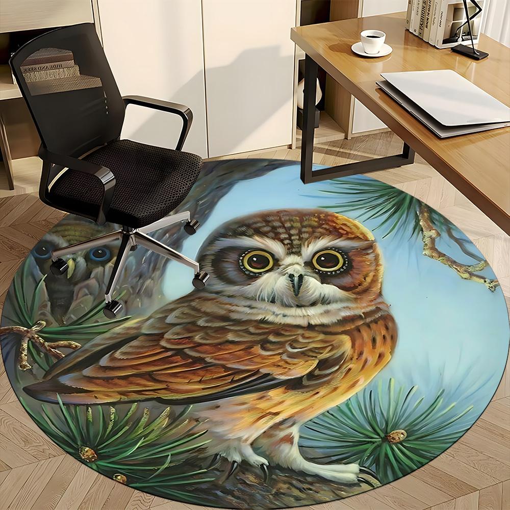 1pc Owl PineconeChair Carpet for Office, Indoor Non-Slip Washable Polyester Fiber Carpet, Mat For Office, Machine Washable