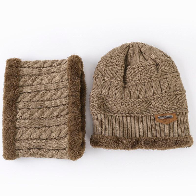 Herbst- und Winter-Strickmützen für Damen und Herren, warme Armstulpen, Fleece-Mützen, trendige Schals, Komplettset für Outdoor-Mützen
