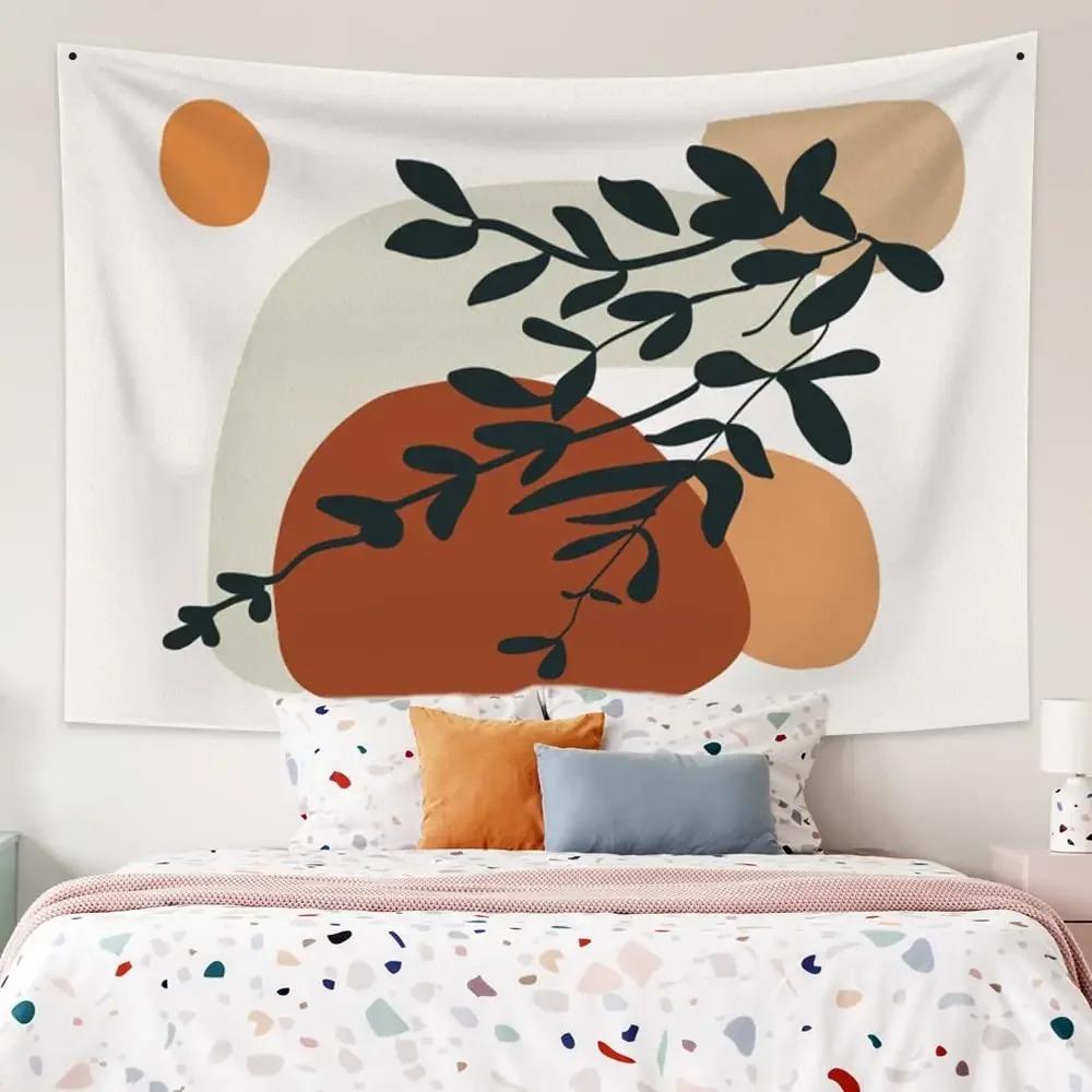 Abstract Sun Leaves Brown Geometric Wall Hanging Tapestry Vintage Simple Boho Palm Bedroom Dorm Living Room Wall Art Home Decor