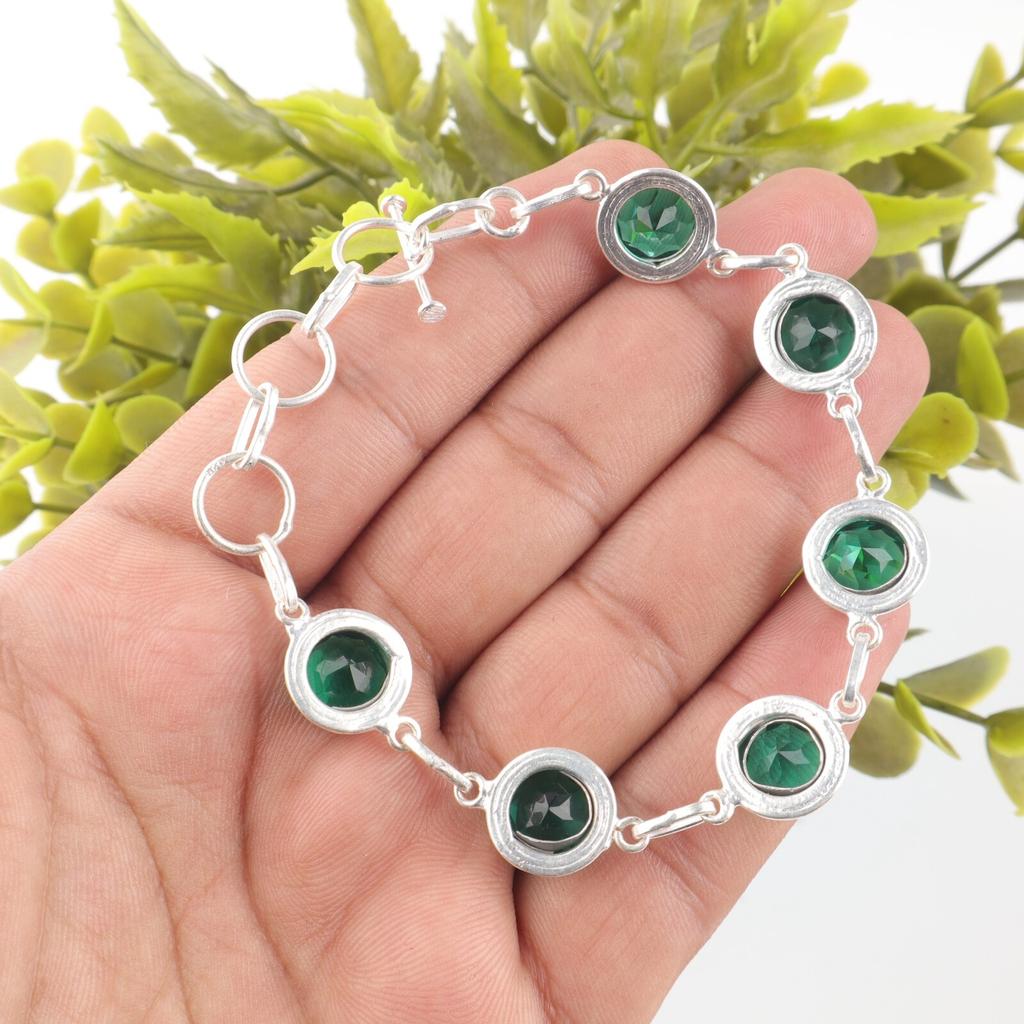 Chrome Diopside Gemstone 925 Sterling Silver Jewelry Handcrafted Bracelet 7-9" RB-13-3