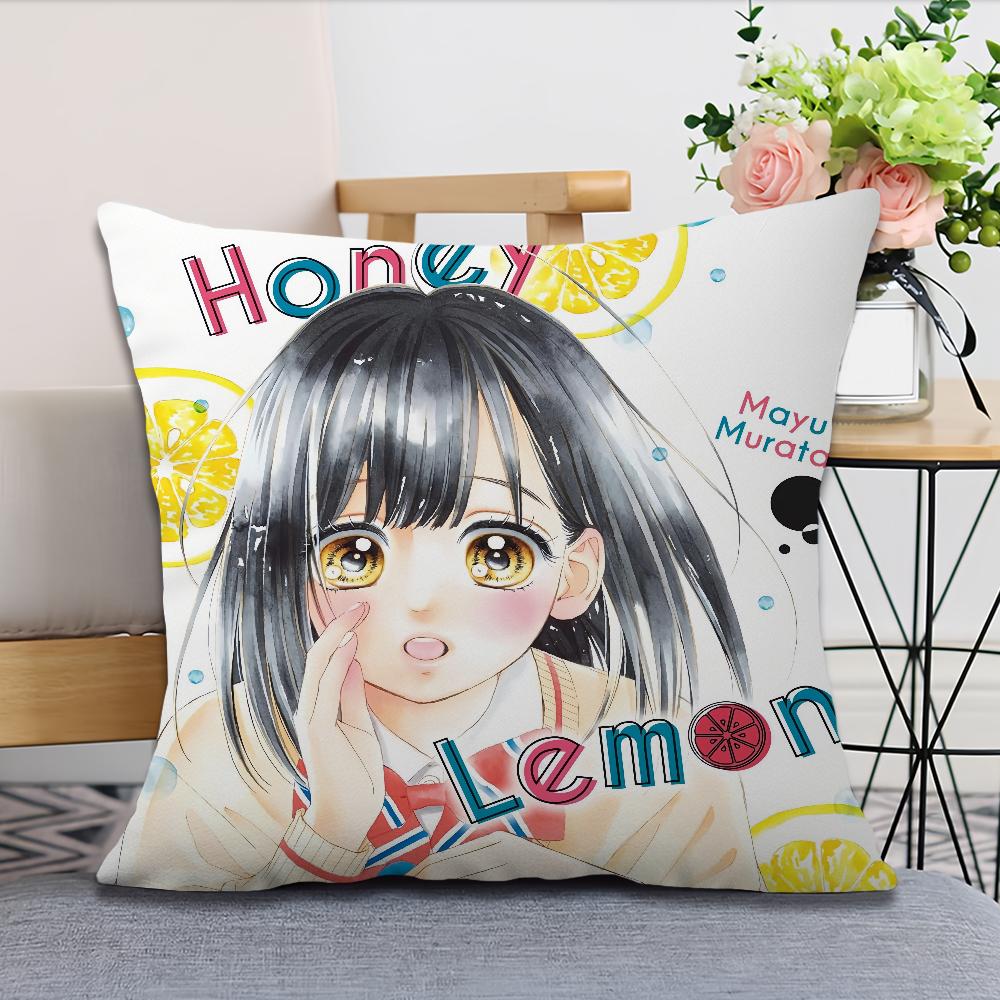 Soft Comfortable Pillow Case for Sofa Soda Living Couple Anime Manga Room Home Office Decor H-Honey L-Lemon and Protective Cover