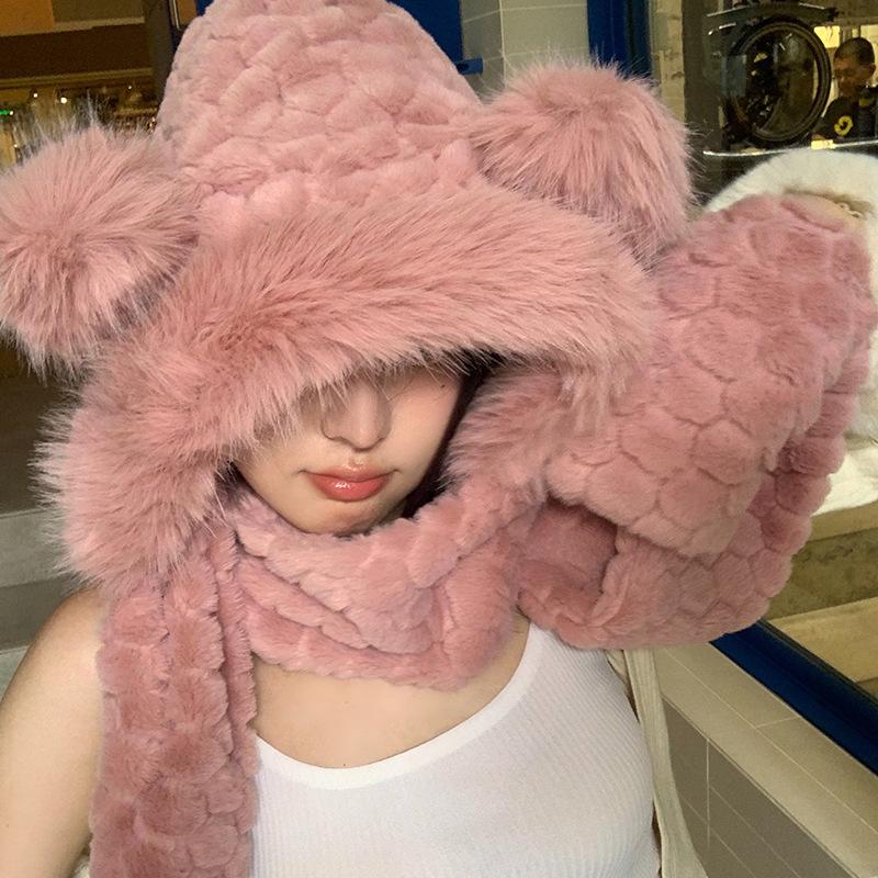 Autumn and Winter Warm and Cold Proof Thickened Hooded Cycling Windproof Ear Protection Plush Scarf