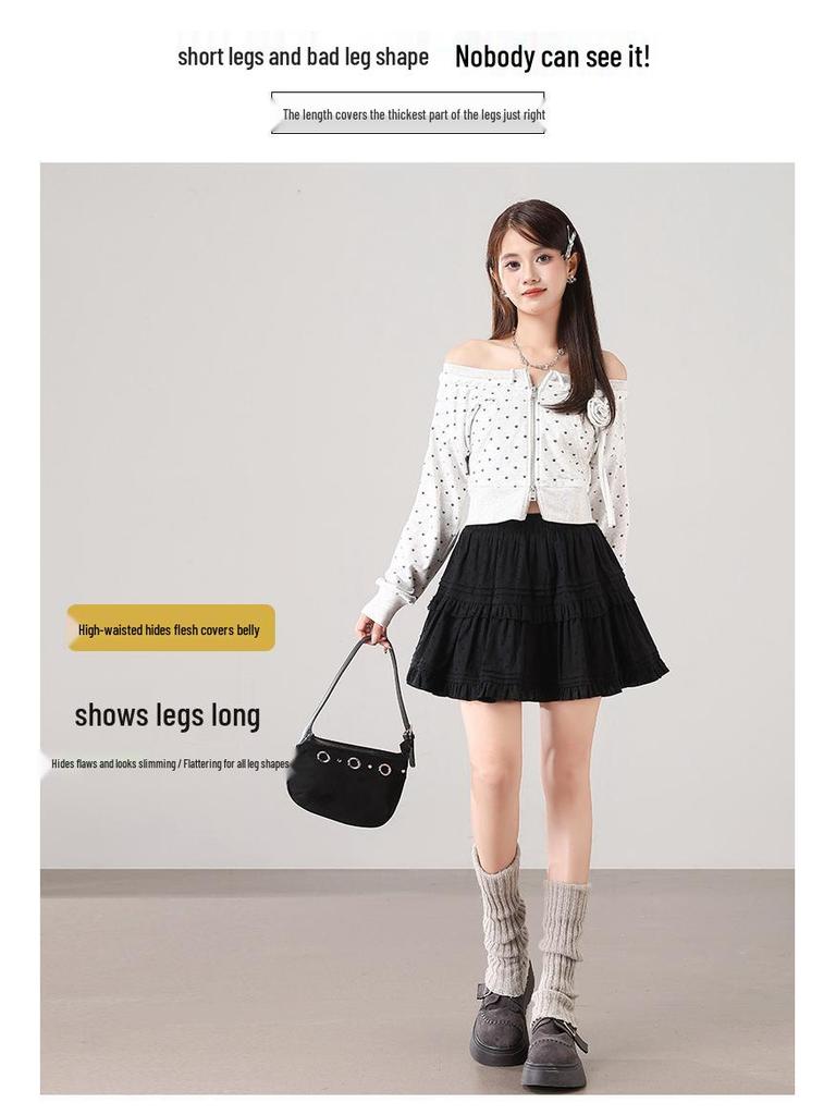 2025 Stylish Elastic Waist Jacquard Skirt - Fluffy Cake Design, Long Legs Effect, Versatile Slimming Short Skirt